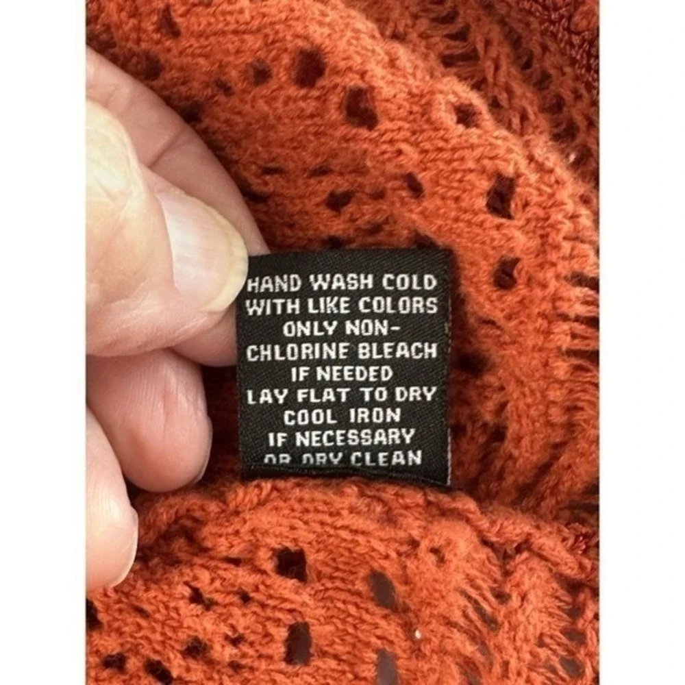 Premise Women's Open Knit Sweater Tunic Cover Up Orange Rust Sz L Boho Hippie